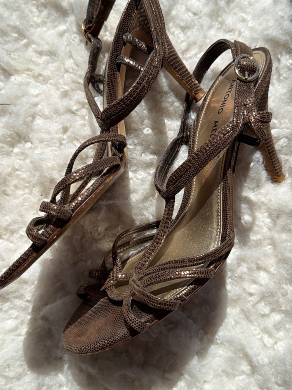 ANTONIO MELANI Metallic Brown Full Leather High-Heel Strappy Sandals - Picture 12 of 14